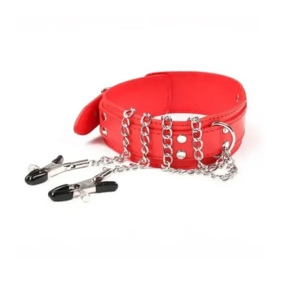 BỘ VÒNG CỔ KÈM DÂY XÍCH VÀ KẸP VÚ (ĐỎ)