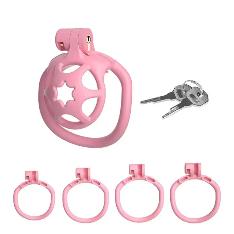 KHÓA CHASTITY HỒNG – 4 VÒNG KÈM KHÓA NHỰA CAO CẤP