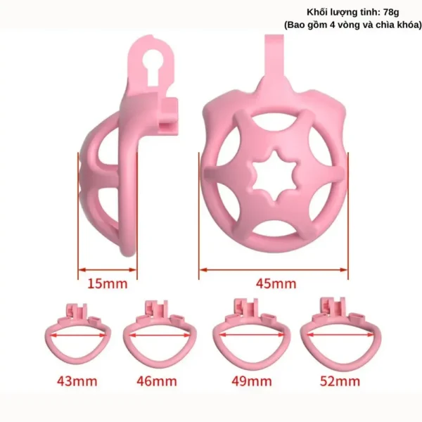 KHÓA CHASTITY HỒNG – 4 VÒNG KÈM KHÓA NHỰA CAO CẤP